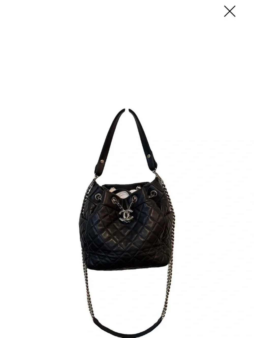 CHANEL Black Quilted Leather Bucket Hobo with Chain Strap